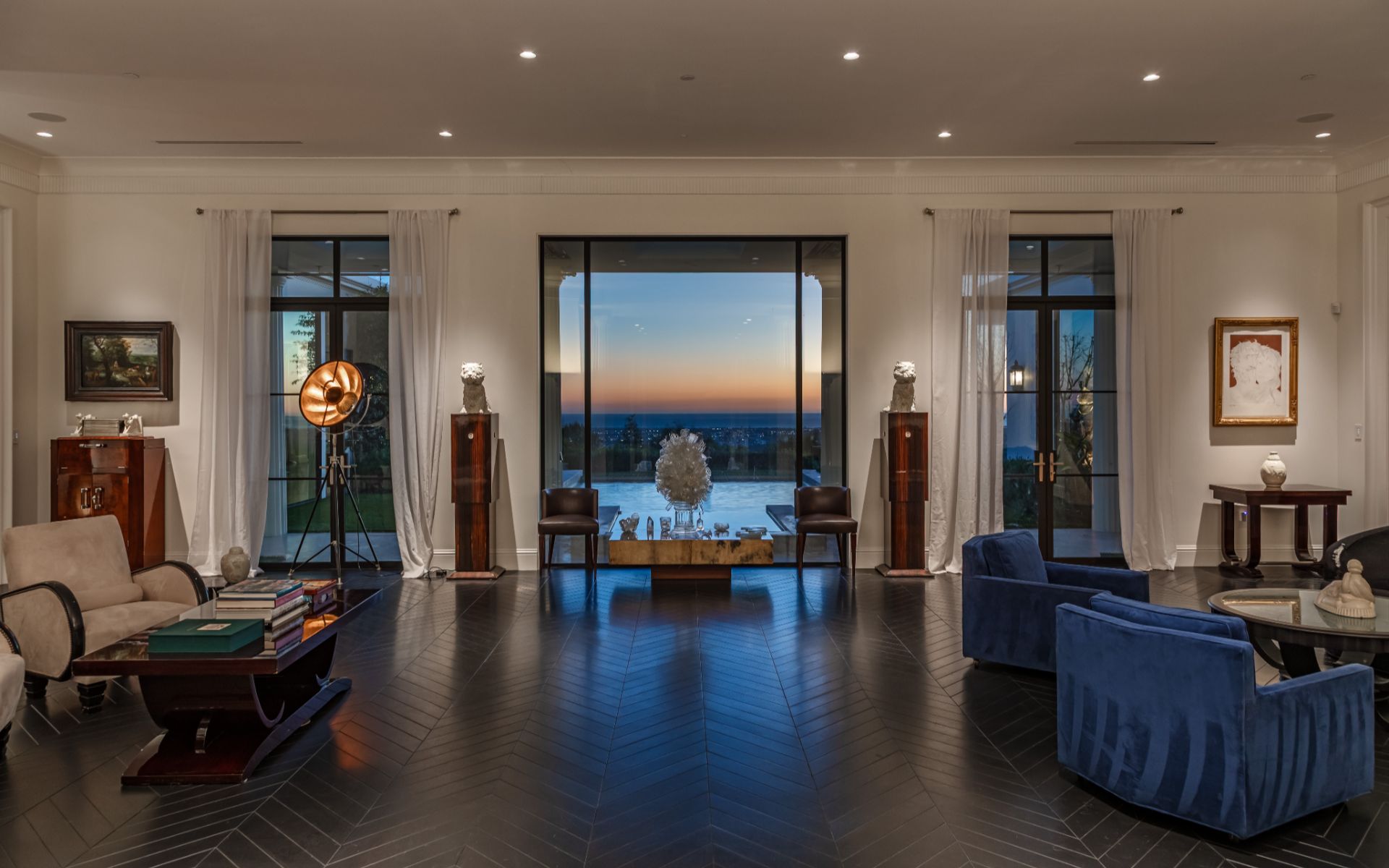 Formal living room at dusk