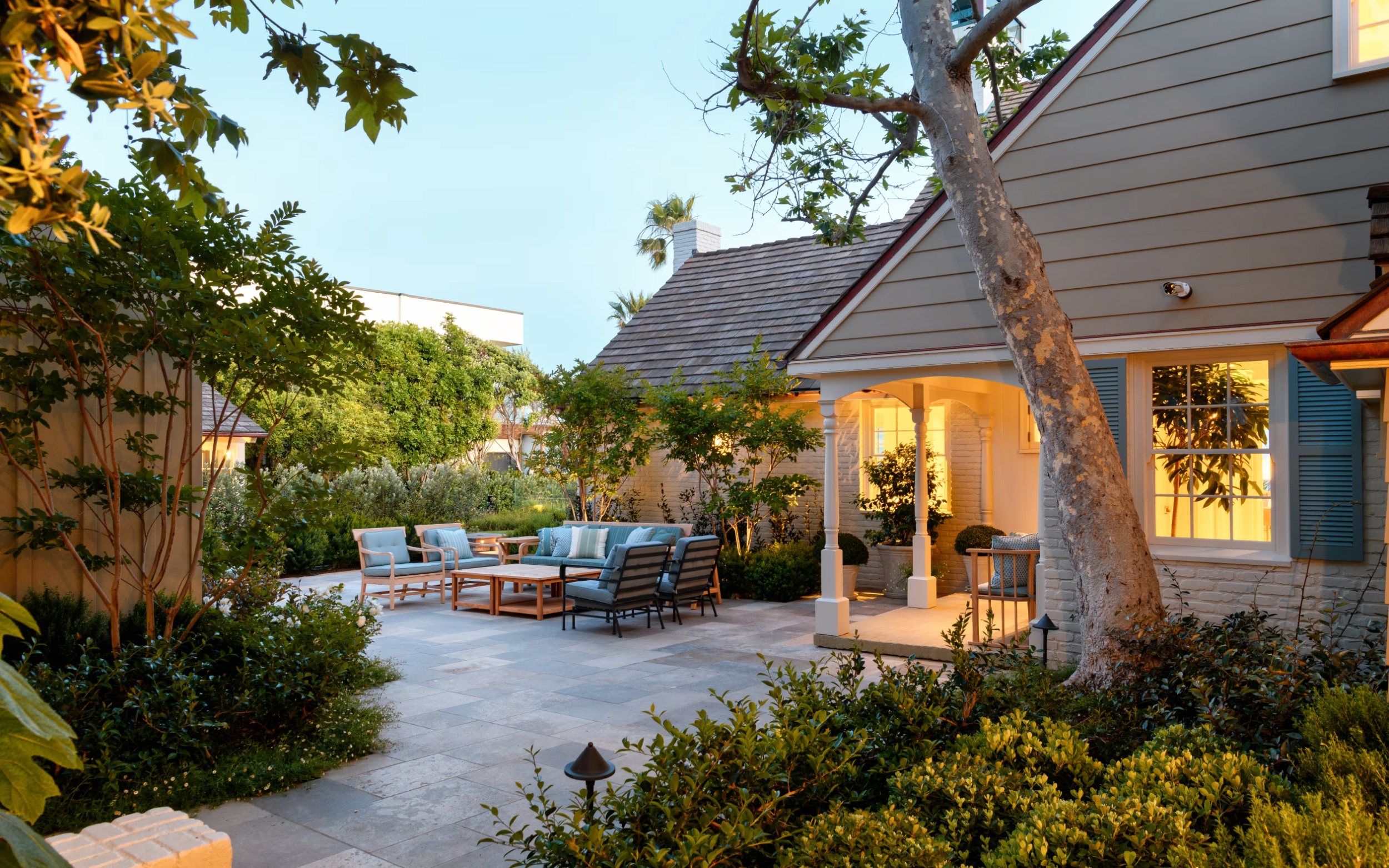Garden terrace at dusk