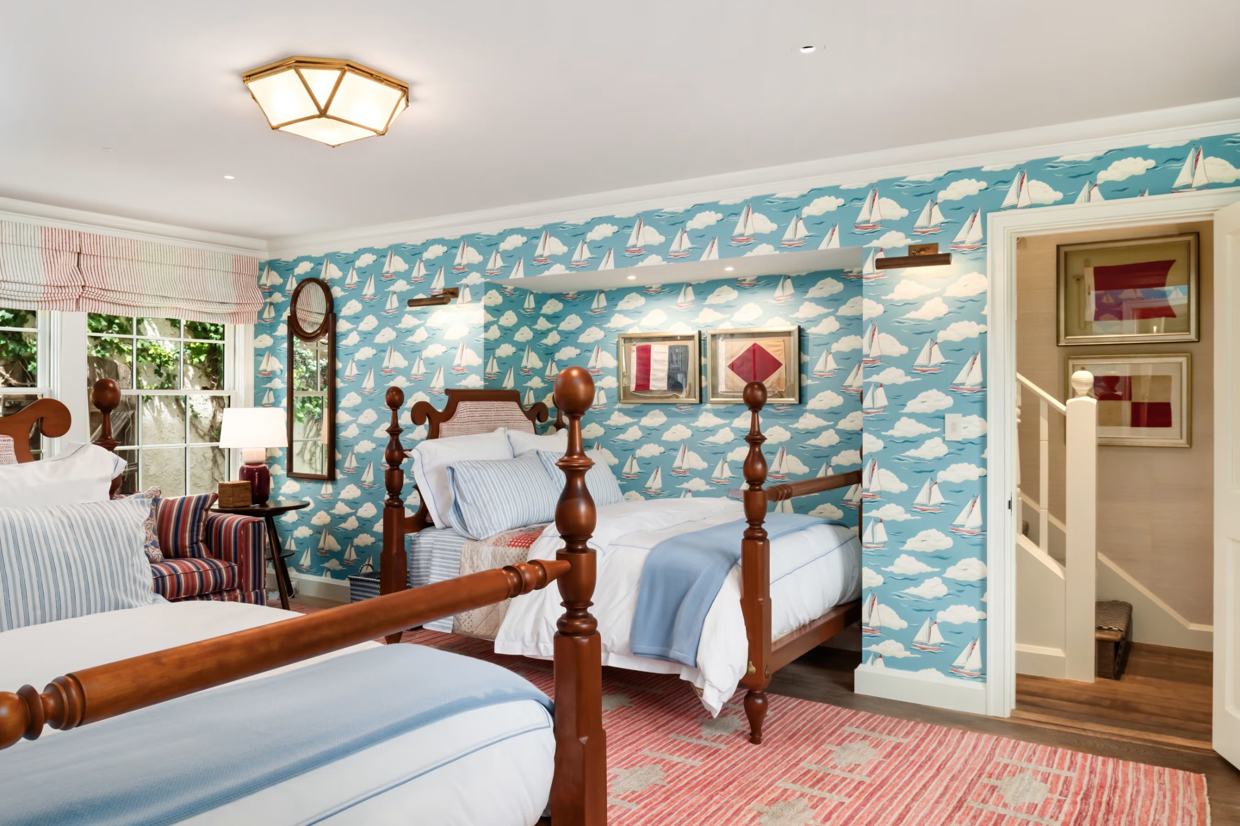 Guest bedroom in sailboat wallpaper