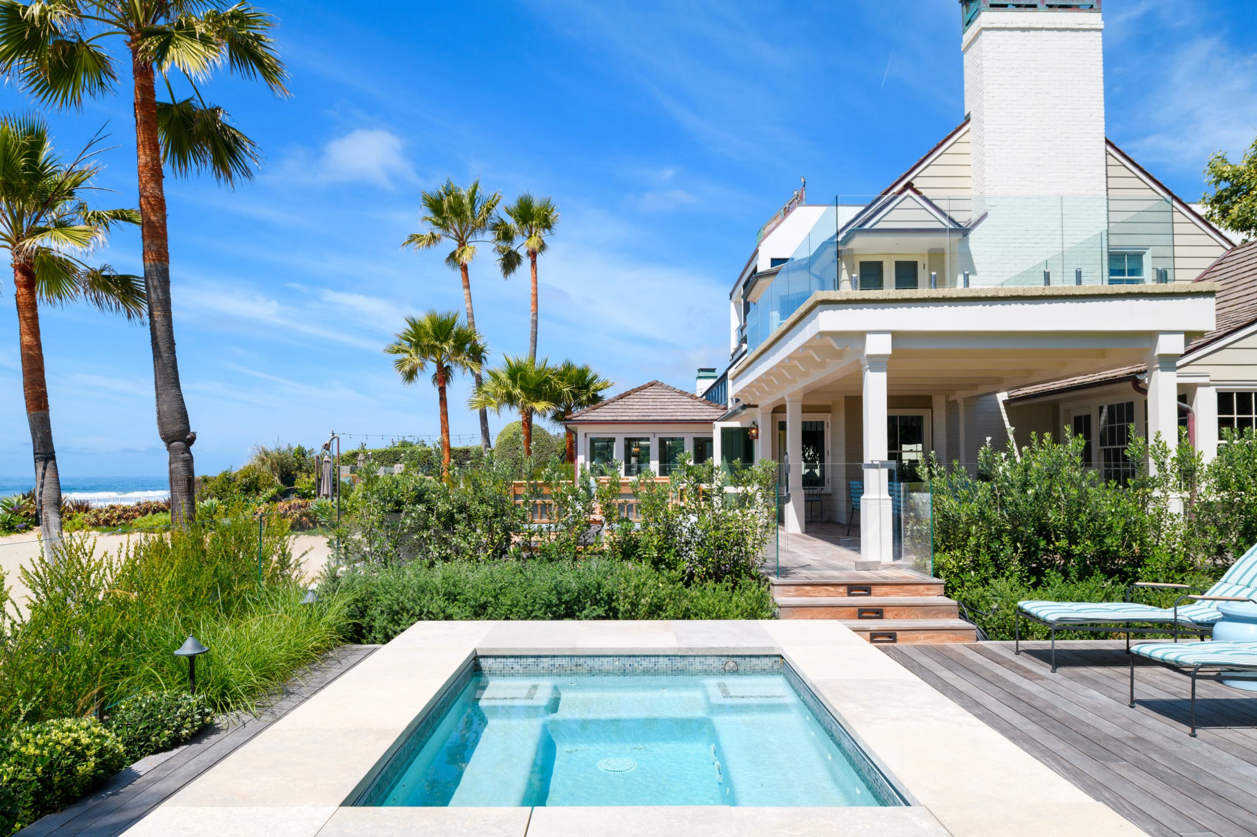 Spa and deck beside the house