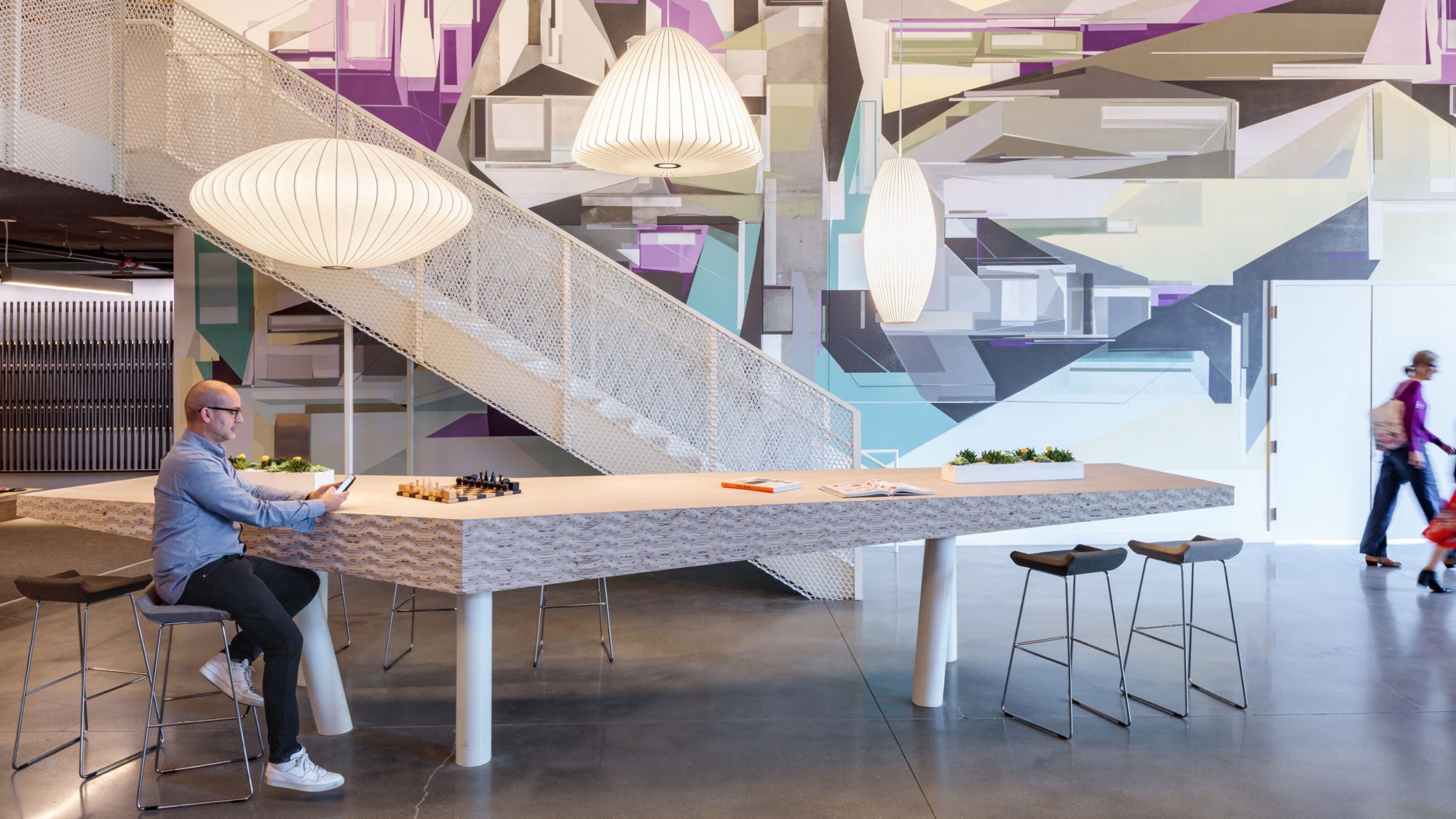Lobby stair and communal table