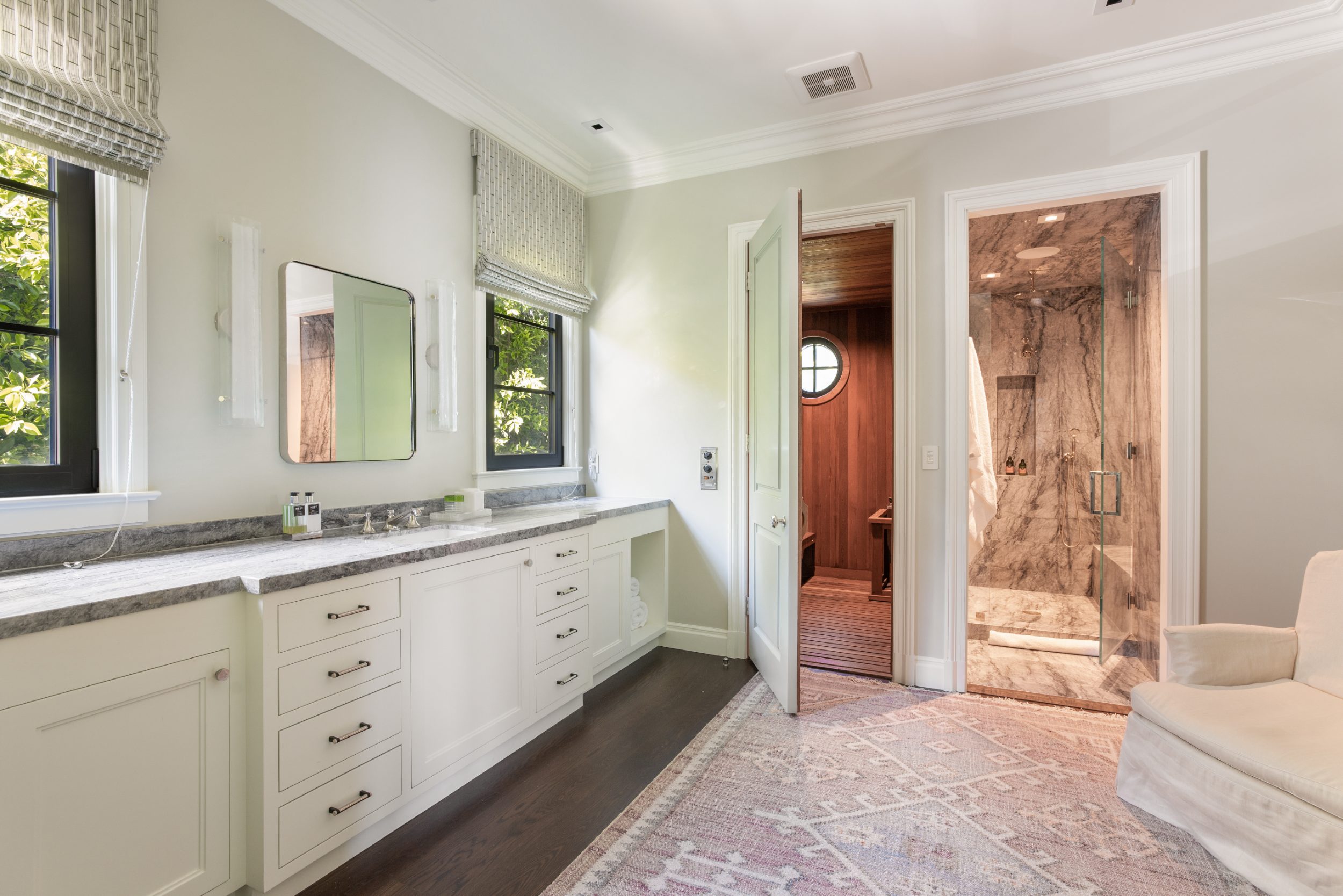 Primary bath with steam shower and sauna
