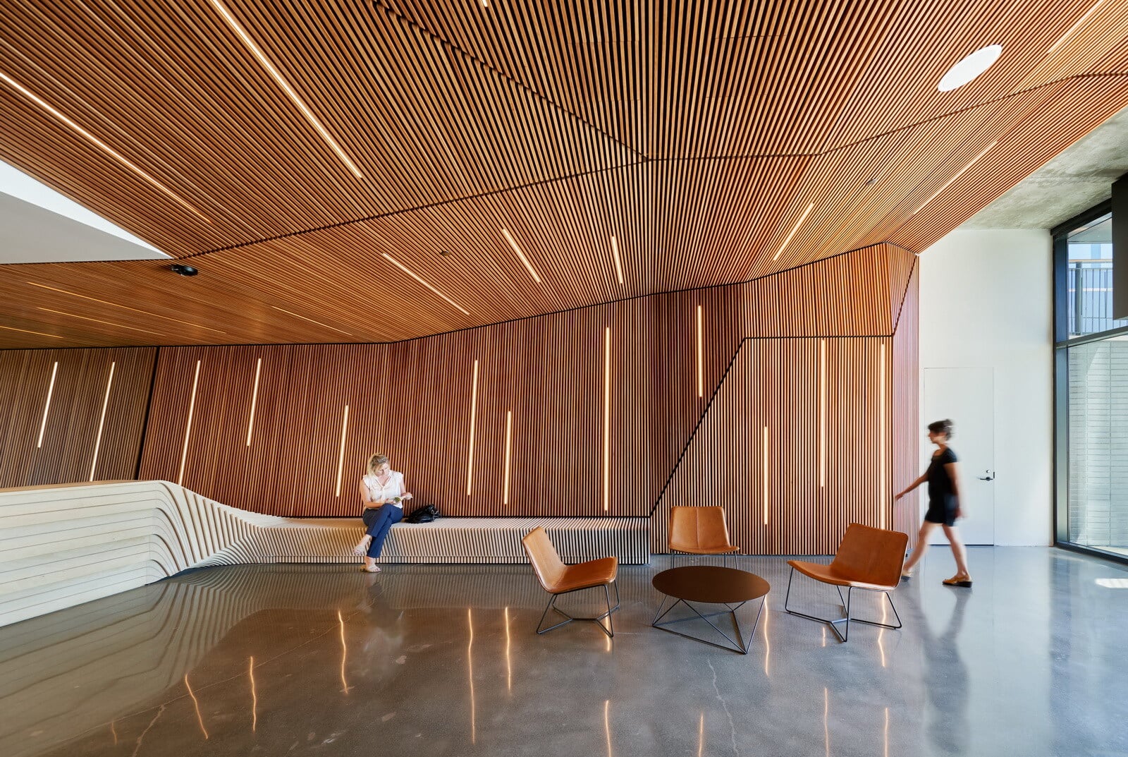 Wood-slat office lobby