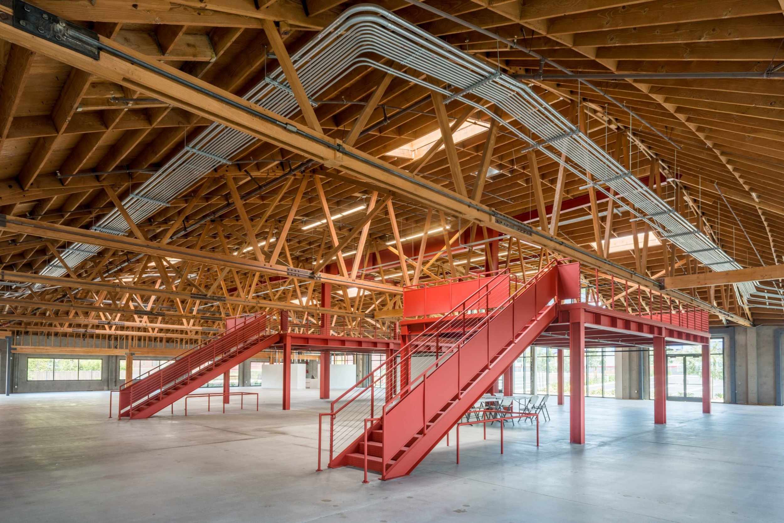 Exposed bow trusses and skylights