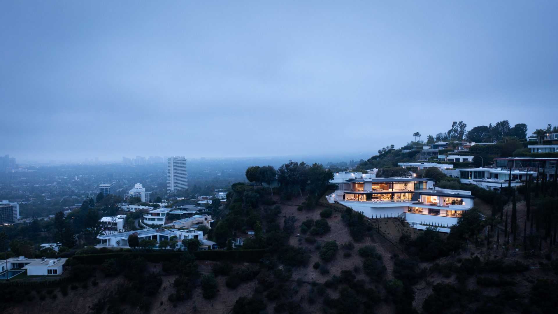 Aerial view at dusk